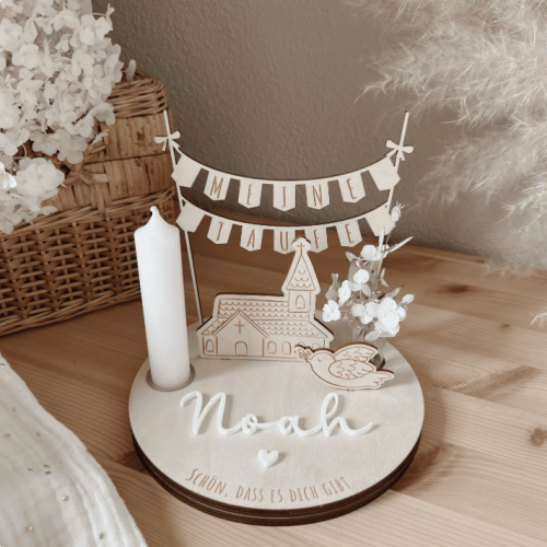 Tischdeko Taufe personalisiert schlicht auch als Geburtstagsteller oder zum Schulstart verwendbar