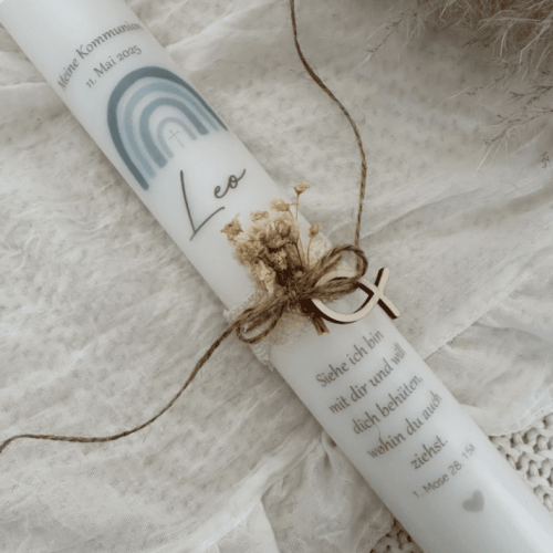 Schmale Kommunionkerze / Taufkerze „Leo"