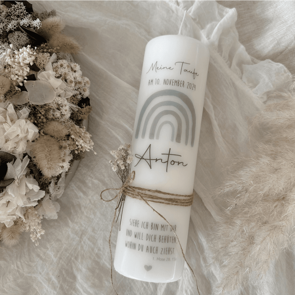 Taufkerze mint Kerze Regenbogen türkis