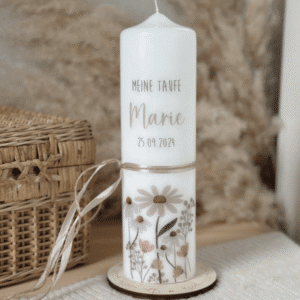 Taufkerze Wildblumen sanftes pastellrosa Schleife