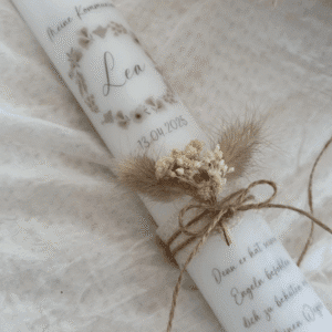 Schmale, lange Kommunionkerze / Taufkerze „Lea"
