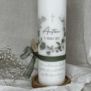 Taufkerze in grün eucalyptus