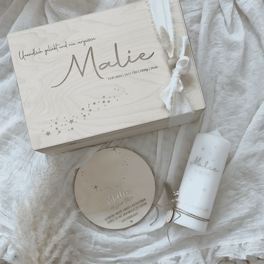 Sternenkind Erinnerungsbox Kerzenuntersetzer Trauerkerze Trost für Kindverlus