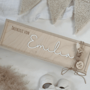 Aufbewahrung Holz personalisiert für Taufkerze