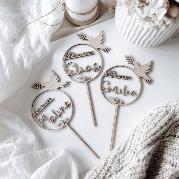 Caketopper personalisiert mit Name zur Taufe, Kommunion, Konfirmation - Tischdeko Taufe