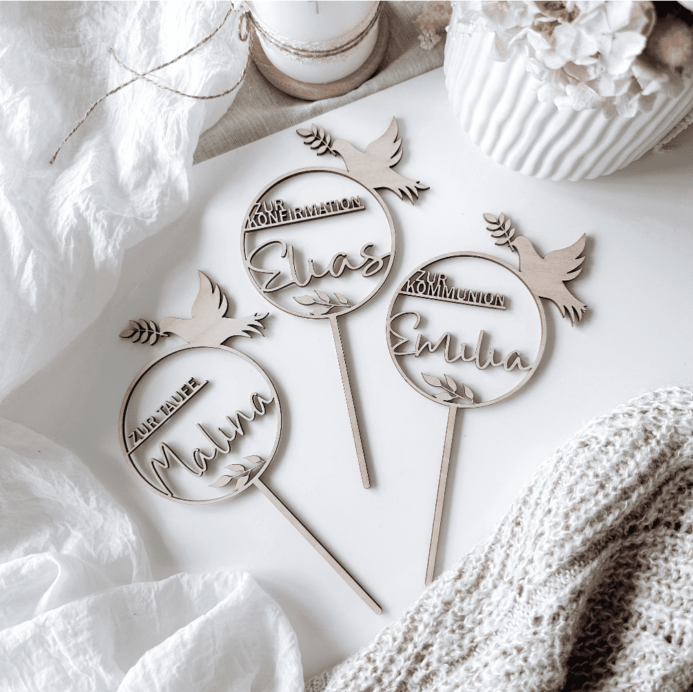 Caketopper personalisiert mit Name zur Taufe, Kommunion, Konfirmation - Tischdeko Taufe