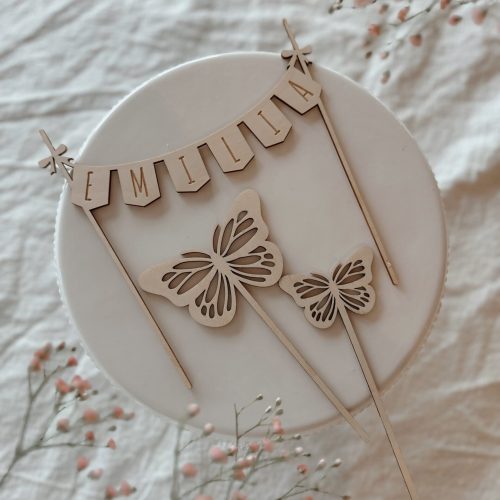 Schmetterlingcaketopper, Deko für den Geburtstagskuchen, personalisierbar mit Name, Motto Schmetterling