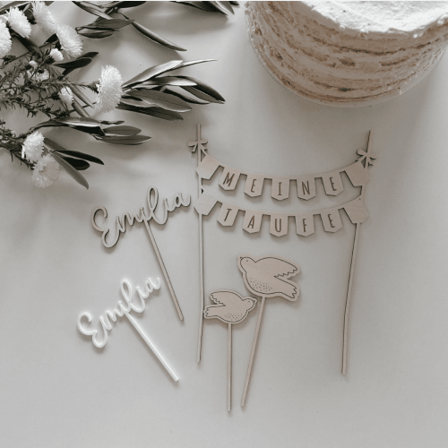 Caketopper zur Taufe Taube Wimpelgirlande "Meine Taufe" und NAme personalisiert