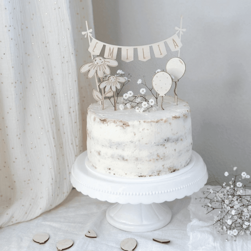Caketopper Kindergeburtstagstorte Kindergeburtstagskuchen mit Blume und Luftballons personalisiert