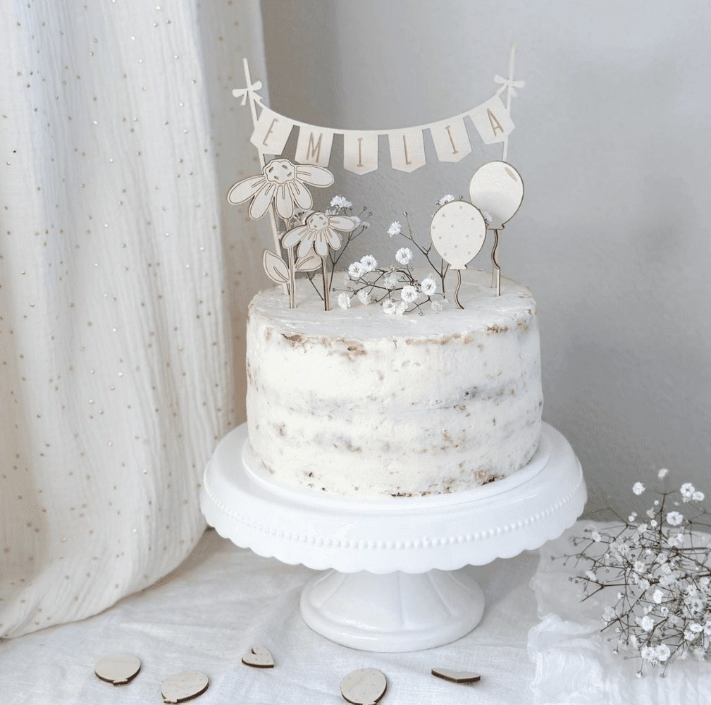Caketopper Kindergeburtstagstorte Kindergeburtstagskuchen mit Blume und Luftballons personalisiert