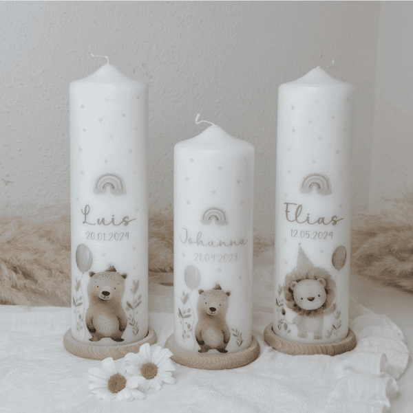 Geburtstagskerze/Lebenskerze mit Tiermotiven