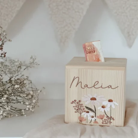 Spardose „bunte Blumenwiese" personalisierbar