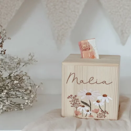 Spardose „bunte Blumenwiese" personalisierbar