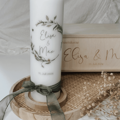 Hochzeitskerze „Eucalyptus" grün