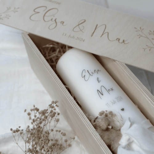 Hochzeitskerze Boho wedding Traukerze schlicht zeitlos mit Trockenblumen edel