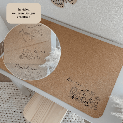 Schreibtischunterlage personalisierbar mit Name und Wunschmotiv (Einhorn ,Traktor, Blumenwiese, Waldtiere)