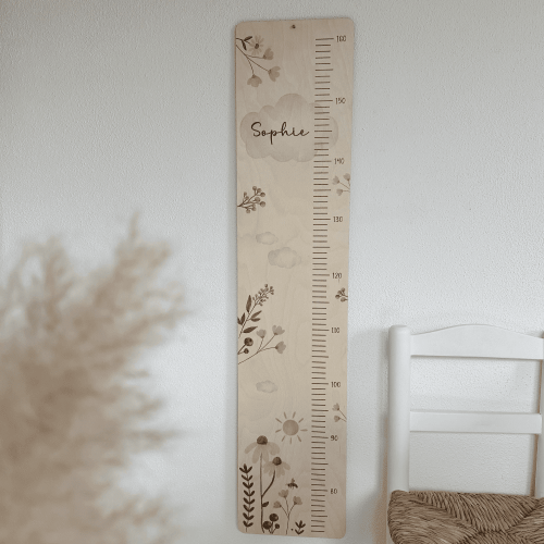 Messlatte aus Holz Wildblumen in aquarell pastell rosa grün gelb