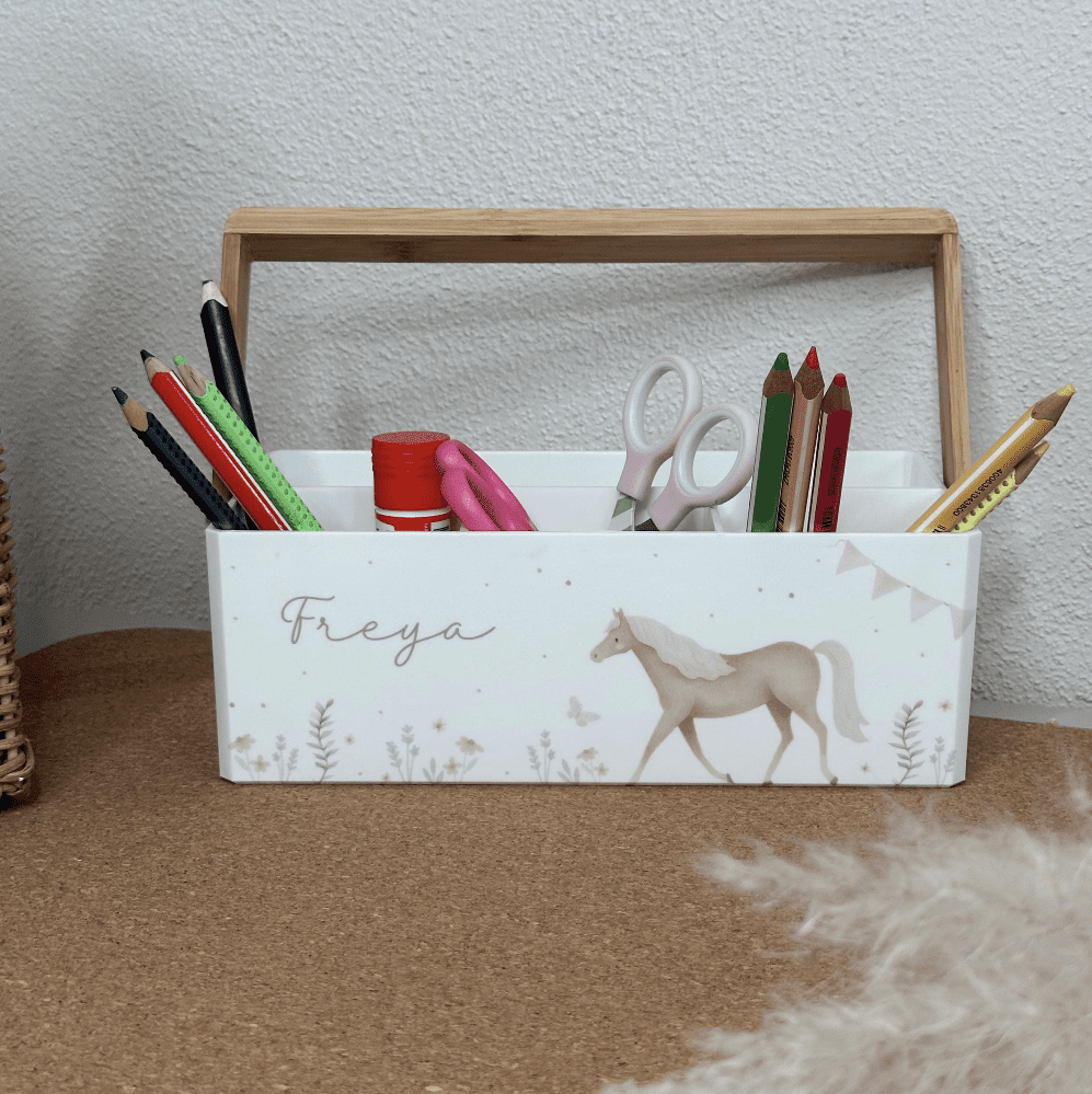 Schreibtischorganizer Stiftehalter Stiftebox mit Pferdemotiv Kinderzimmer
