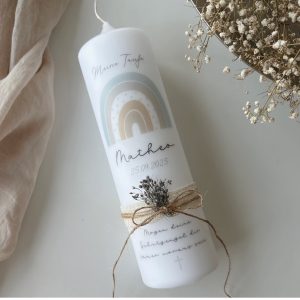 Taufkerze blauer Regenbogen pastell