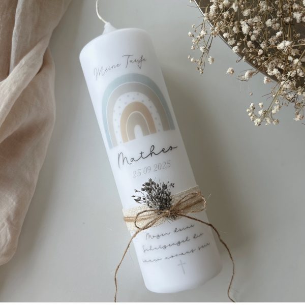 Taufkerze blauer Regenbogen pastell