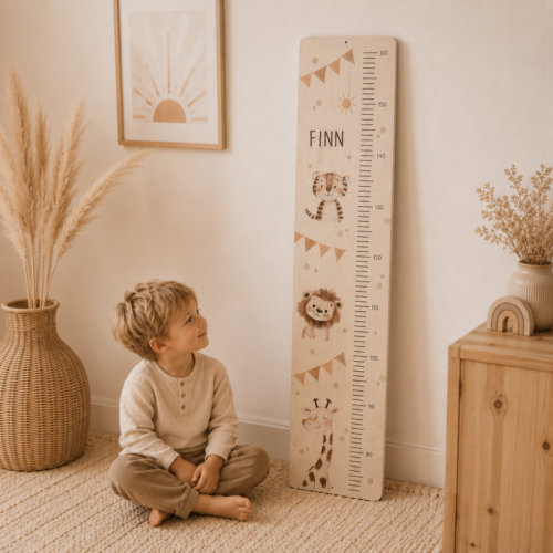 Kindermesslatte „Zoo-Tiere" aus Holz personalisierbar