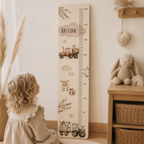 Kindermesslatte „Bauernhof" aus Holz personalisierbar