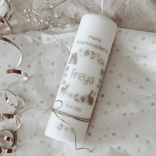 Neutrale Taufkerze „Waldtiere-Loop"