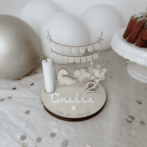 Geburtstagsteller personalisiert mit Name und Geburtsdatum und Dino Luftballons Zahl variabel