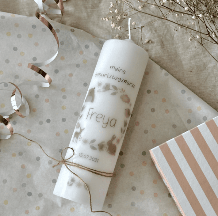 Geburtstagskerze mit Waldtiermotiv Kranz