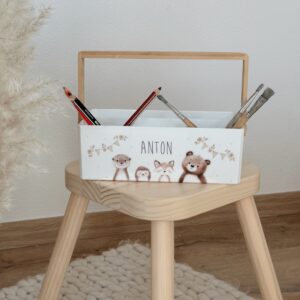 Stiftebox für Kinder „Waldtiere" personalisiert