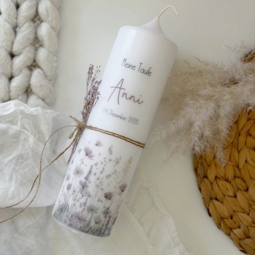 Taufkerze „Lila Blumenwiese"