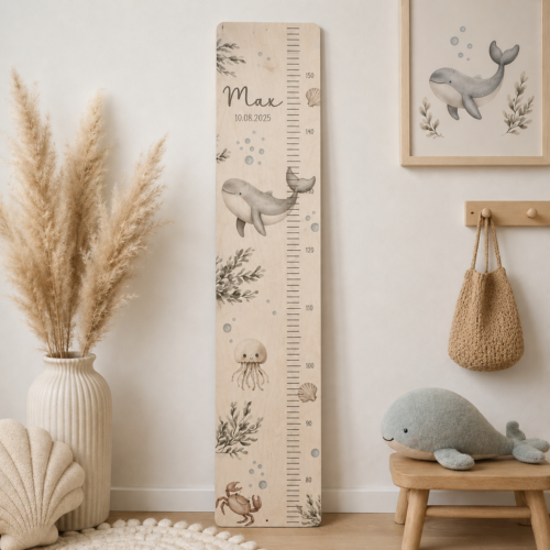 Kindermesslatte „Unterwasserwelt" aus Holz personalisierbar