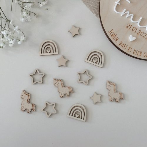 Streudeko Geburtstag Einhorn Stern und Regenbogen nachhaltig aus Holz