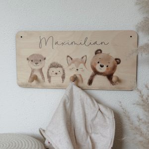 Kindergarderobe "Waldtiere" - personalisiert aus Holz