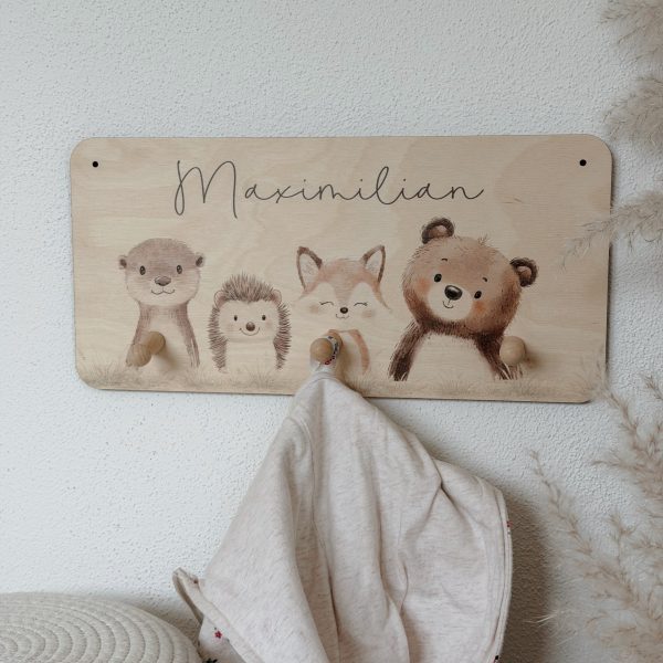 Kindergarderobe "Waldtiere" - personalisiert aus Holz