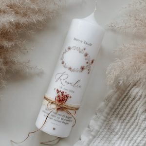 Taufkerze „Rosalie" Ichthys-Motiv (Fischsymbol) in wunderschönen altrosa -Tönen