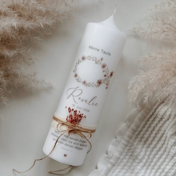 Taufkerze „Rosalie" Ichthys-Motiv (Fischsymbol) in wunderschönen altrosa -Tönen