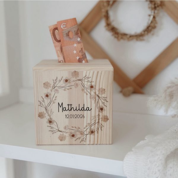 Spardose „Flower Loop" personalisierbar aus Holz