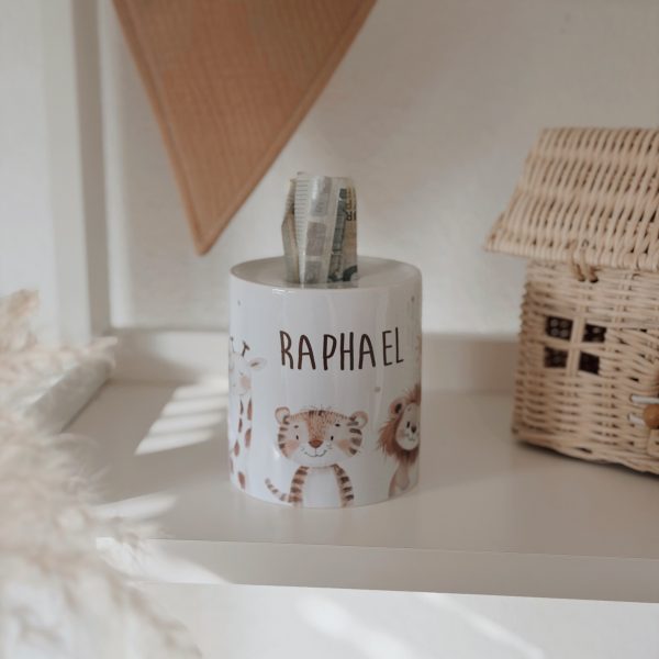 Keramik-Spardose „Zootiere" für Kinder personalisierbar