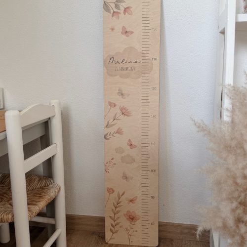 Kindermesslatte „Schmetterlinge" aus Holz, personalisierbar