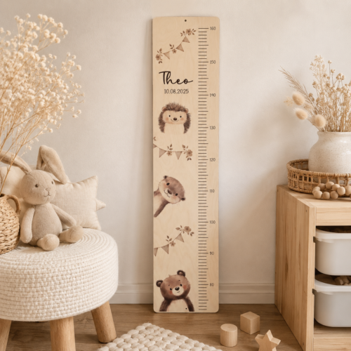 Kindermesslatte „Waldtiere" personalisierbar aus Holz