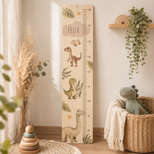 Kindermesslatte „Dino" aus Holz personalisierbar
