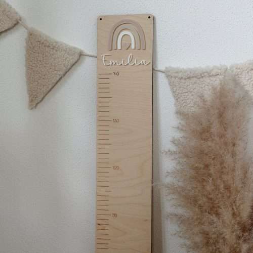 Personalisierbare Holz-Kindermesslatte "Regenbogen pastell" in rosa, beige, weiß;  Babygeschenk, Geschenk zur Taufe