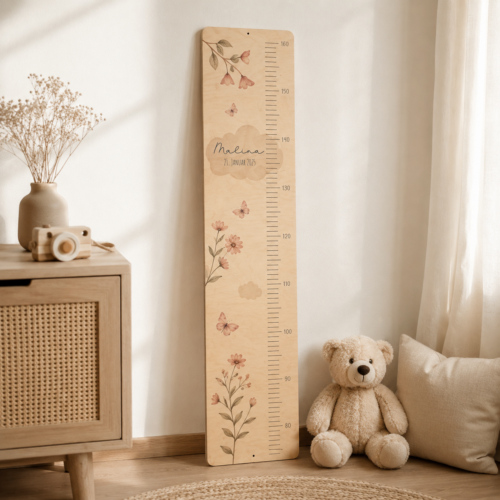 Kindermesslatte „Schmetterlinge" aus Holz, personalisierbar
