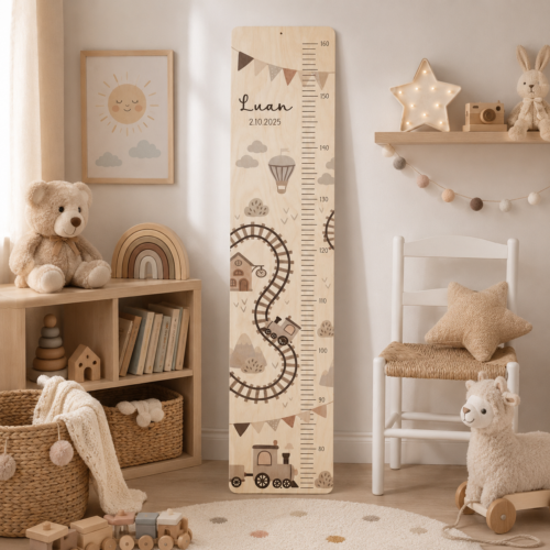 Kindermesslatte „Tschuu Tschuu" aus Holz personalisierbar