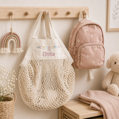 Tasche für Wechselkleidung personalisiert mit Name bestickt für Ordnung im Kindergarten