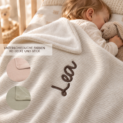Personalisierte Babydecke "Kuschelweich" bestickt mit Wunschname in rosa, taupe oder wollweiß, kuscheliges Babygeschenk