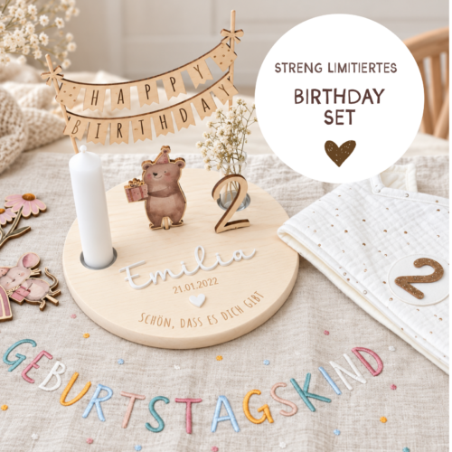 Personalisiertes Geburtstags-Set "Lovely Birthday" mit Geburtstagsteller, Krone und Platzset