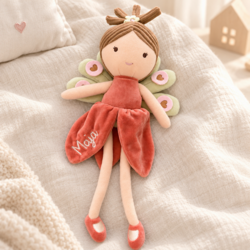 Kuscheltier / Stoffpuppe "Herzfee" personalisiert mit gesticktem Name